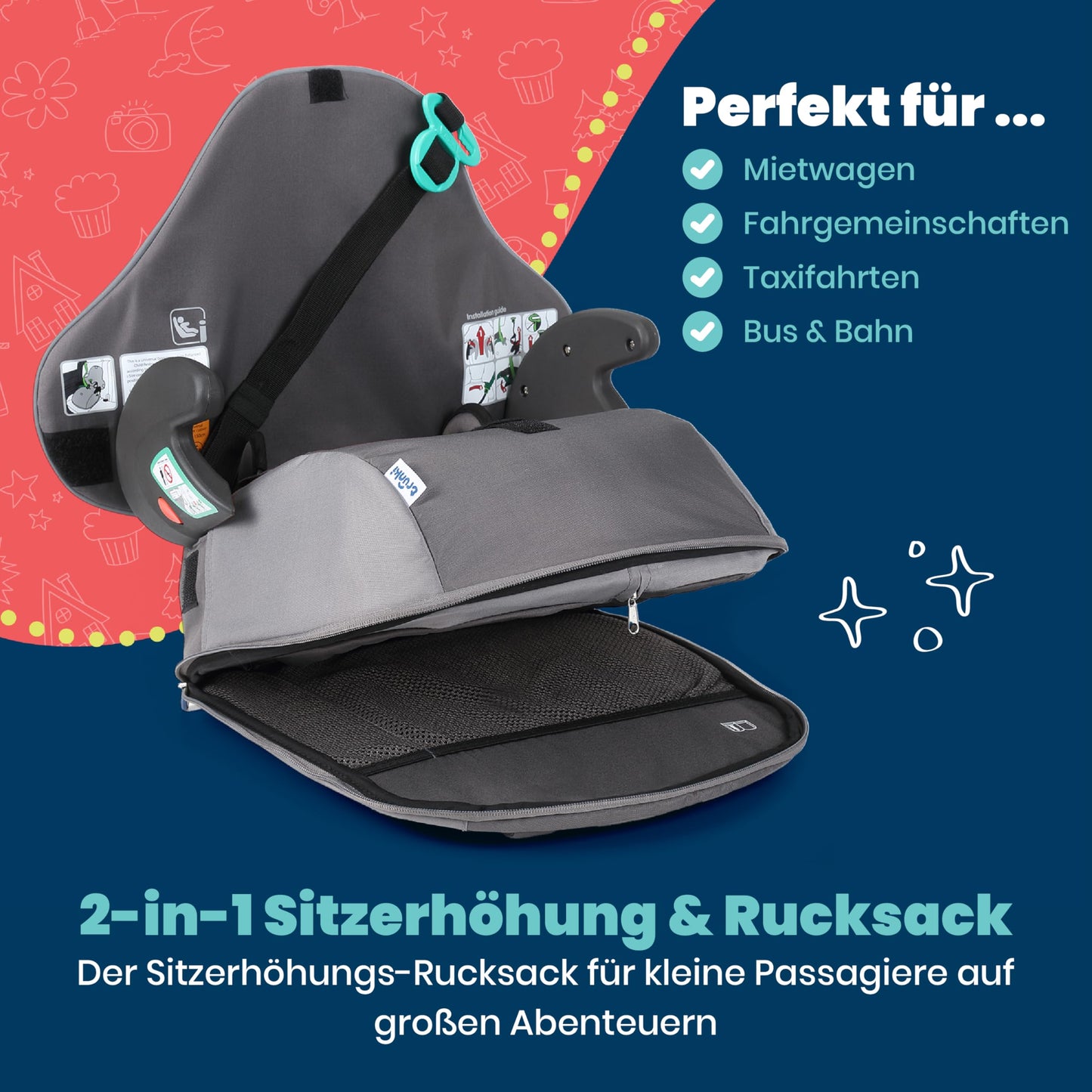 Trunki BoostApak 2-in-1 Kindersitz & Rucksack Grau