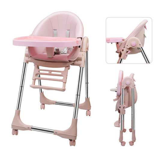 OUNUO Baby Hochstuhl verstellbar klappbar Rosa