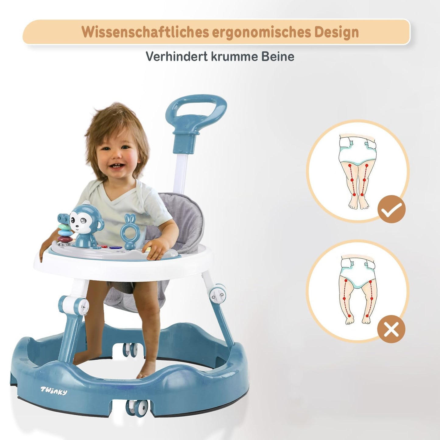 Twinky Lauflernwagen Azur Blau, Babywalker mit Spielset