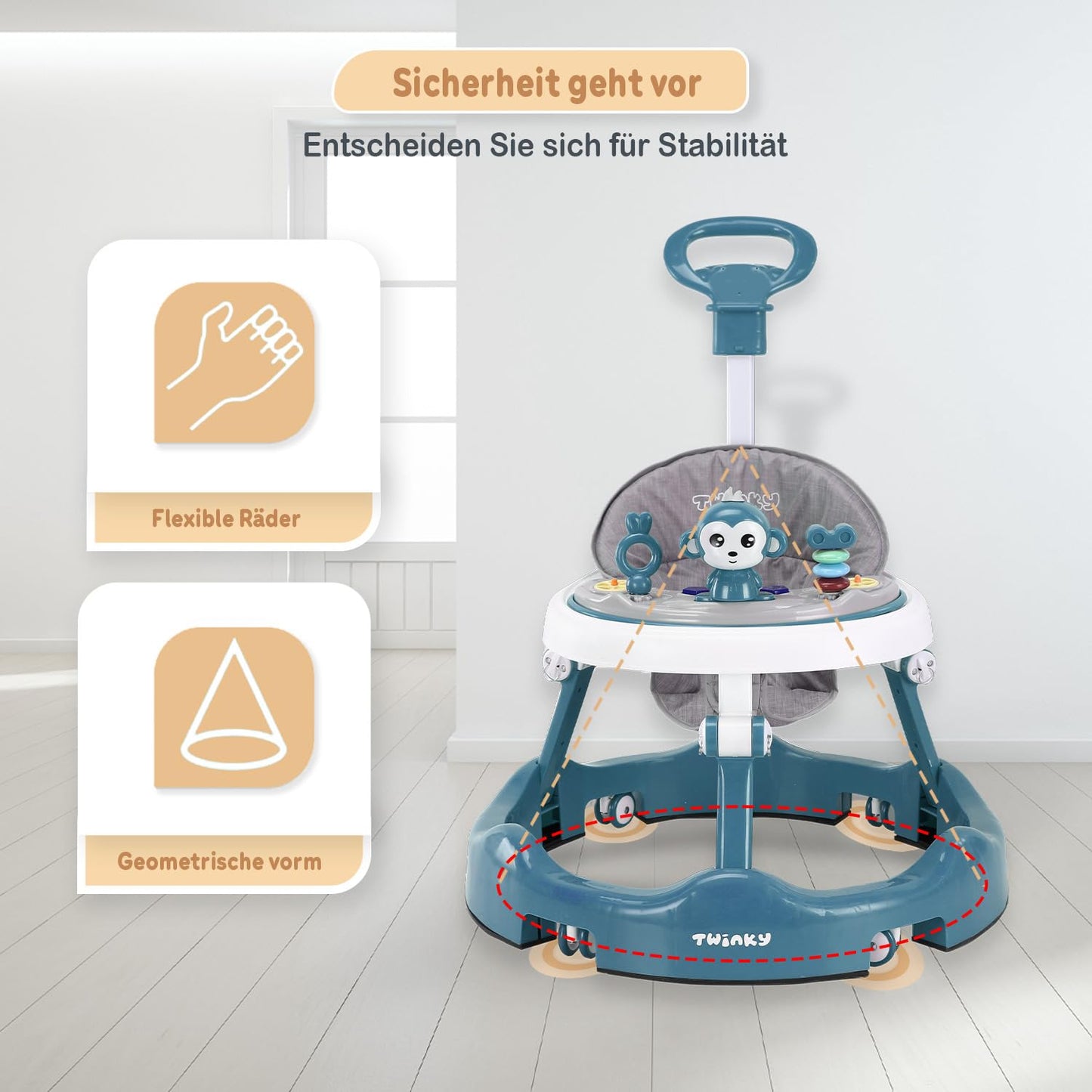 Twinky Lauflernwagen Azur Blau, Babywalker mit Spielset