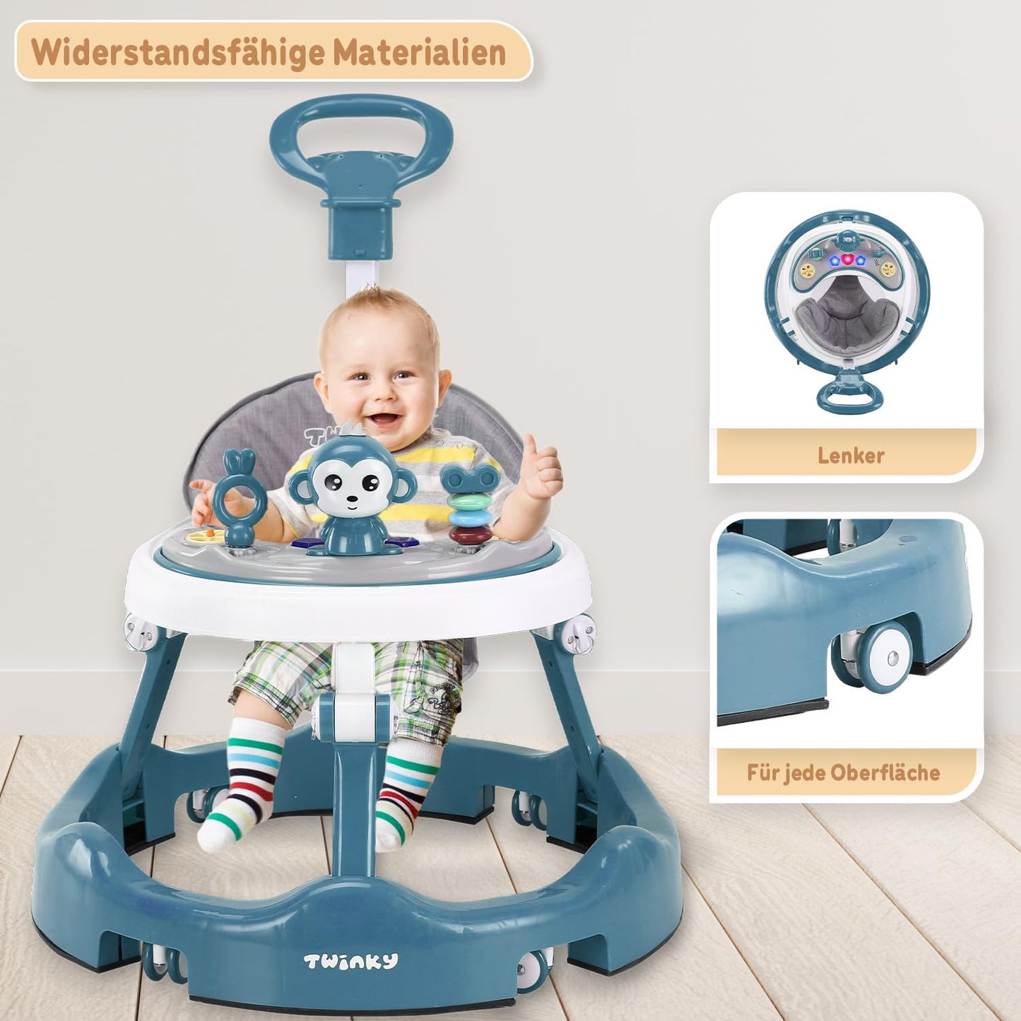 Twinky Lauflernwagen Azur Blau, Babywalker mit Spielset