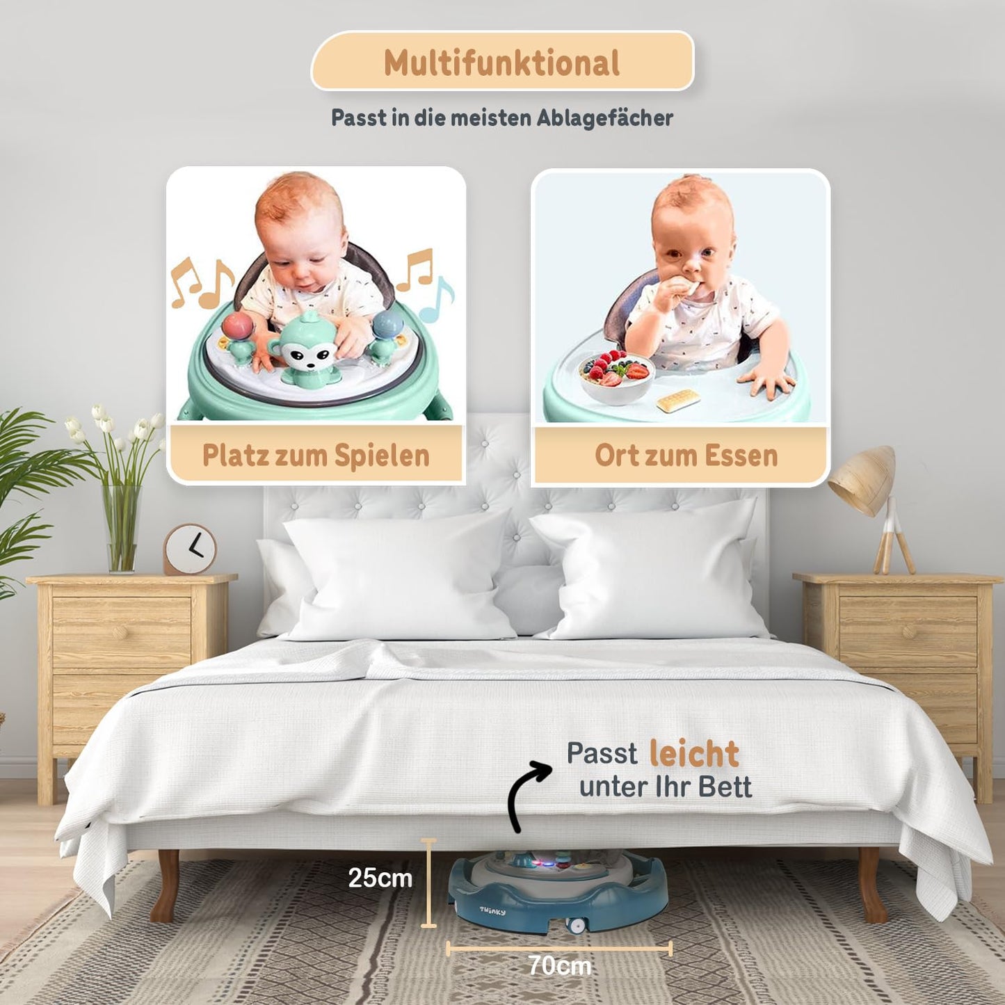 Twinky Lauflernwagen Azur Blau, Babywalker mit Spielset
