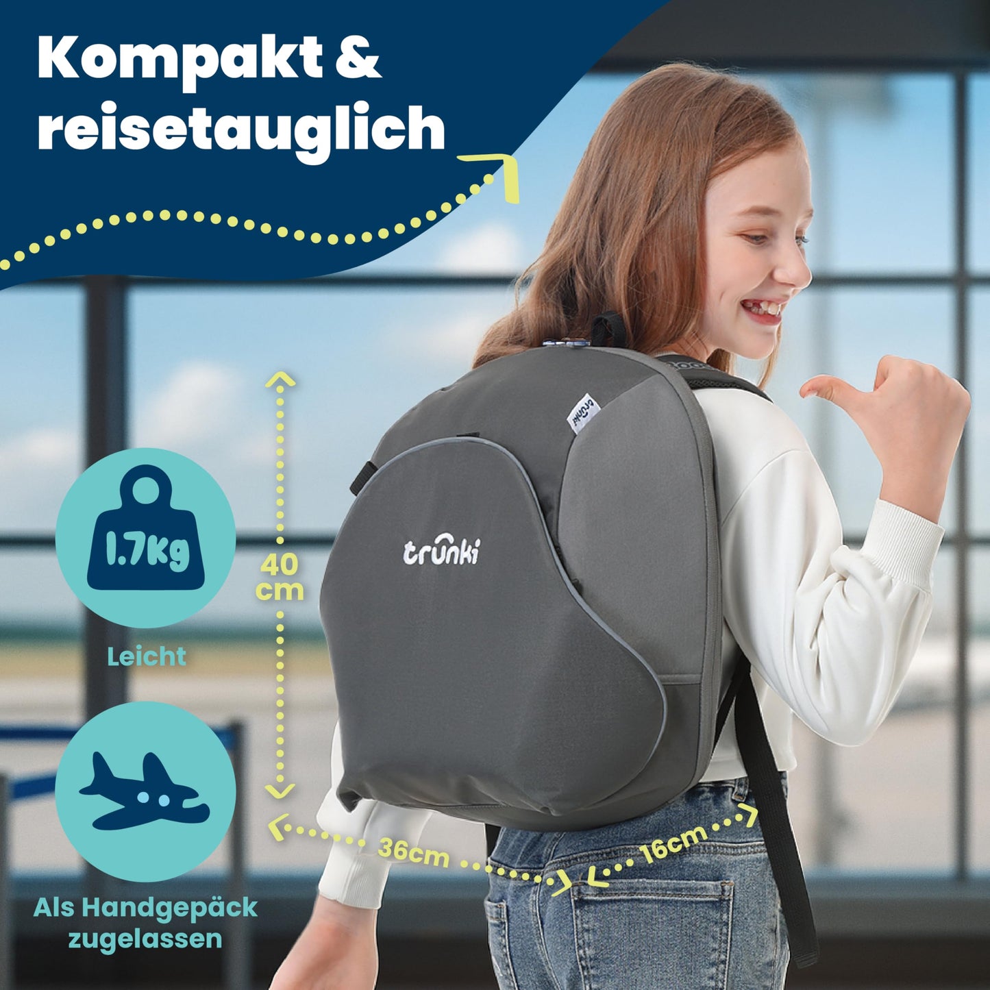 Trunki BoostApak 2-in-1 Kindersitz & Rucksack Grau