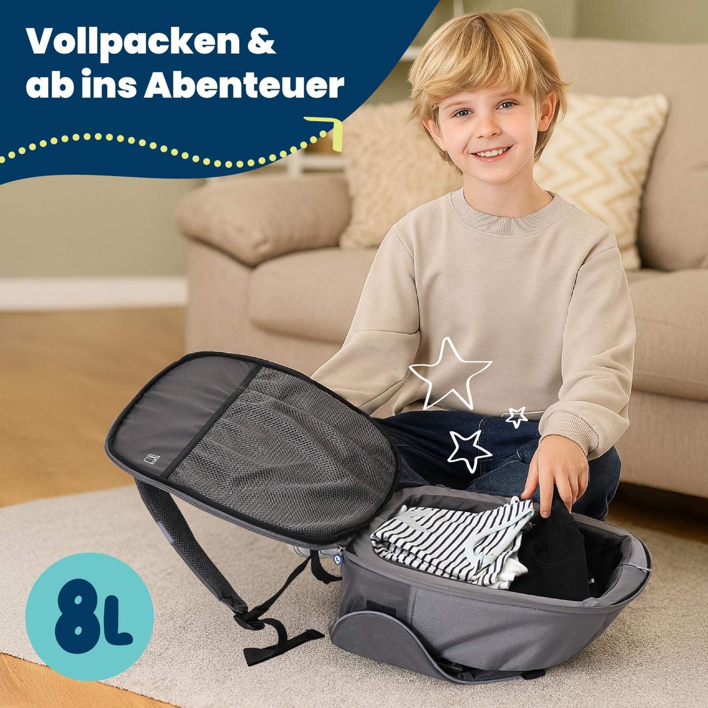 Trunki BoostApak 2-in-1 Kindersitz & Rucksack Grau
